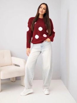 Sweter damski w kolorowe grochy z okrągłym dekoltem bordowy