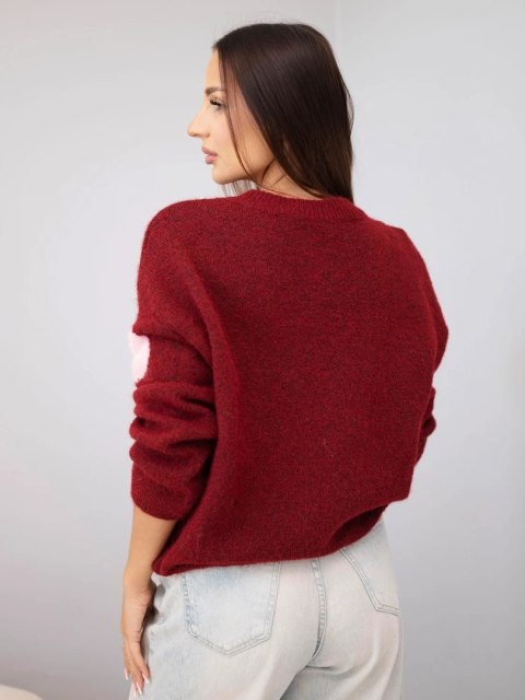 Sweter damski w kolorowe grochy z okrągłym dekoltem bordowy