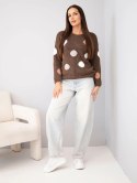 Sweter damski w kolorowe grochy z okrągłym dekoltem brązowy