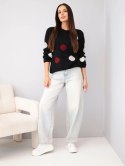 Sweter damski w kolorowe grochy z okrągłym dekoltem czarny