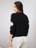 Sweter damski w kolorowe grochy z okrągłym dekoltem czarny