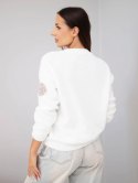 Sweter damski w kolorowe grochy z okrągłym dekoltem ecru