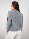 Sweter damski w kolorowe grochy z okrągłym dekoltem grafitowy