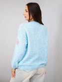 Sweter damski w kolorowe grochy z okrągłym dekoltem niebieski