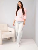 Sweter damski w kolorowe grochy z okrągłym dekoltem pudrowy róż