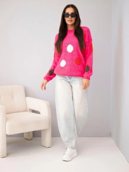 Sweter damski w kolorowe grochy z okrągłym dekoltem różowy