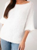 Sweter damski z krótkim rękawem i szerokim dekoltem biały