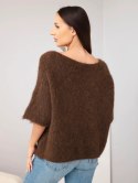Sweter damski z krótkim rękawem i szerokim dekoltem brązowy