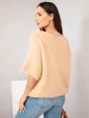 Sweter damski z krótkim rękawem i szerokim dekoltem camelowy