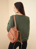 Sweter damski z motywem jamnika i okrągłym dekoltem khaki