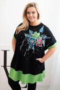 Bluzka damska Plus Size z kwiatowym wzorem i ozdobnymi perełkami zielona