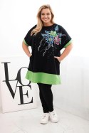 Bluzka damska Plus Size z kwiatowym wzorem i ozdobnymi perełkami zielona
