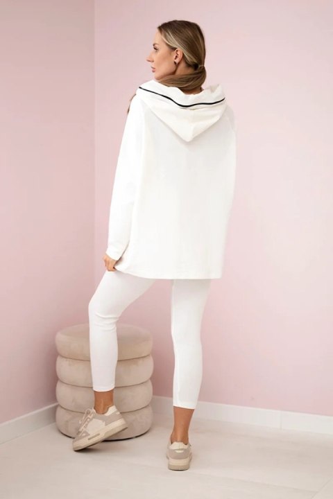 Komplet bawełniany bluza z kapturem + legginsy ecru