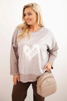 Bluza damska Plus Size bawełniana z nadrukiem serca i troczkami fango