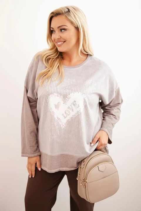 Bluza damska Plus Size bawełniana z nadrukiem serca i troczkami fango