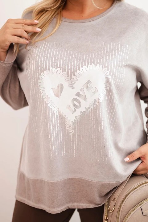 Bluza damska Plus Size bawełniana z nadrukiem serca i troczkami fango