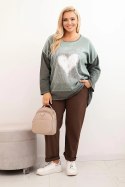 Bluza damska Plus Size bawełniana z nadrukiem serca i troczkami khaki