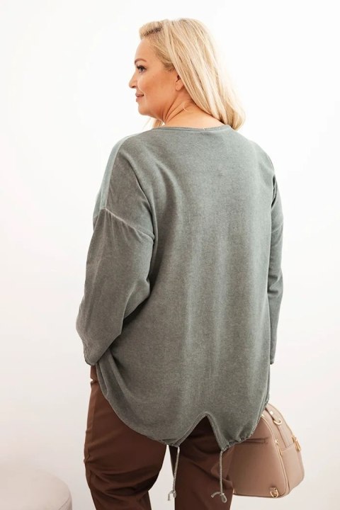 Bluza damska Plus Size bawełniana z nadrukiem serca i troczkami khaki