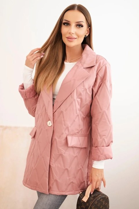 Kurtka damska Plus Size pikowana z kołnierzem i guzikiem ciemno różowa