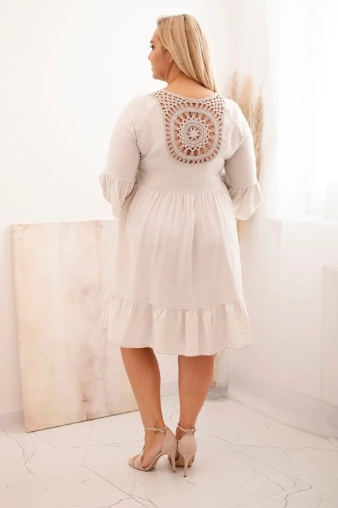 Sukienka damska Plus Size wiskozowa z ażurowym zdobieniem beżowa