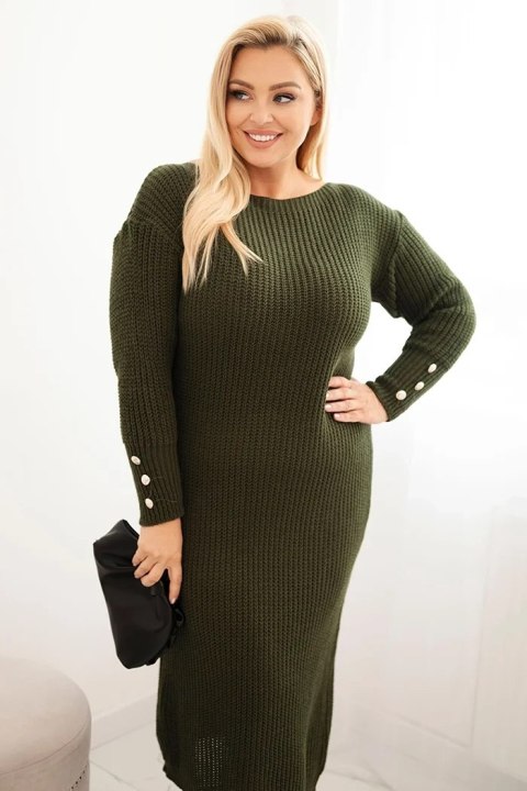 Sukienka swetrowa damska Plus Size z moherem khaki