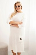 Sukienka swetrowa damska Plus Size z moherem oversize z kieszenią ecru