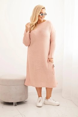 Sukienka swetrowa damska Plus Size z moherem oversize z kieszenią pudrowy róż