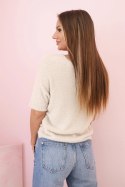 Sweter damski z miękkiego włosia z dekoltem V krótki rękaw beżowy