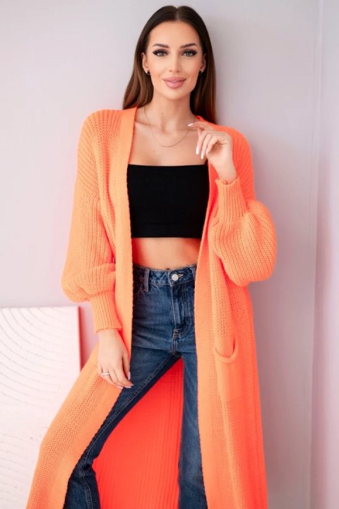 Sweter długi kardigan pomarańczowy neon