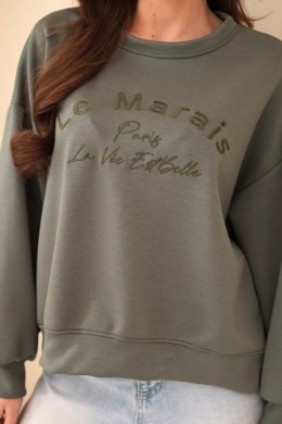 Bluza damska masełkowa z haftem o luźnym kroju khaki