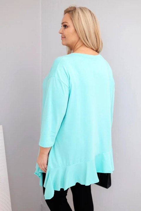Bluzka damska Plus Size z bawełną z falbaną i rękawem podwijanym miętowa