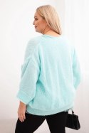 Komplet damski sweter z dekoltem V i bluzka wiskozowa z koronkowym dołem miętowy
