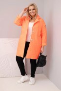 Kurtka damska Plus Size pikowana z ozdobnymi guzikami i kołnierzem pomarańczowy neon