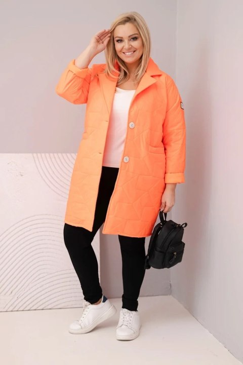 Kurtka damska Plus Size pikowana z ozdobnymi guzikami i kołnierzem pomarańczowy neon