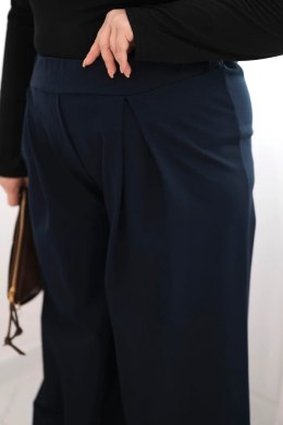 Spodnie damskie Plus Size z szerokimi nogawkami i plisowaniem granatowe