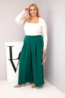 Spodnie damskie bawełniane Plus Size o szerokiej nogawce i luźnym kroju ciemno zielone