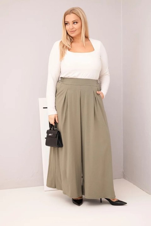 Spodnie damskie bawełniane Plus Size o szerokiej nogawce i luźnym kroju khaki