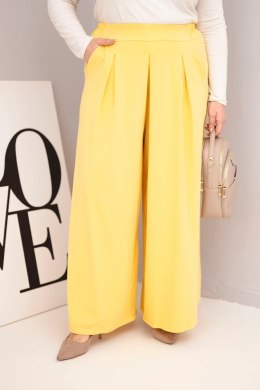 Spodnie damskie bawełniane Plus Size o szerokiej nogawce i luźnym kroju żółte