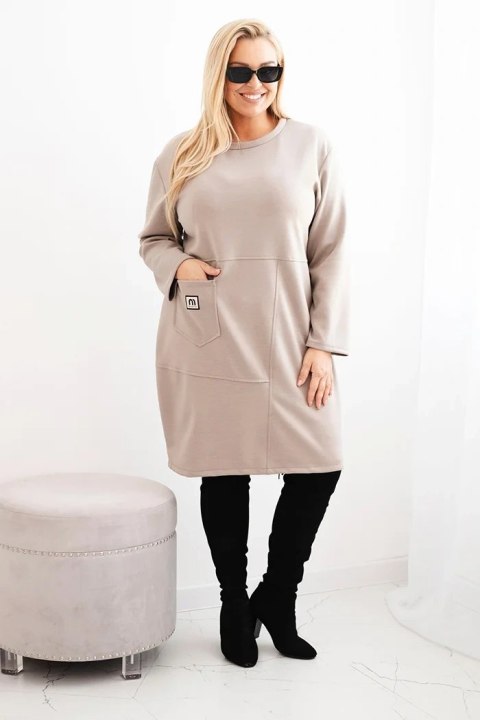 Sukienka damska Plus Size masełko z kieszenią i rękawem 3/4 fango