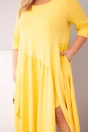Sukienka damska bawełniana Plus Size z asymetrycznym dołem żółta