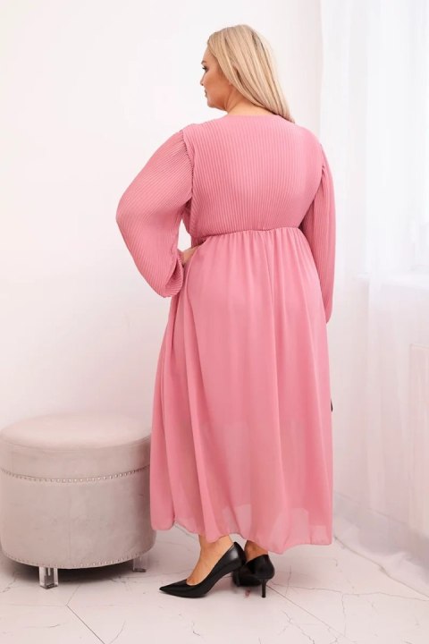 Sukienka plisowana damska Plus Size z wiskozy i z długim rękawem ciemno różowa