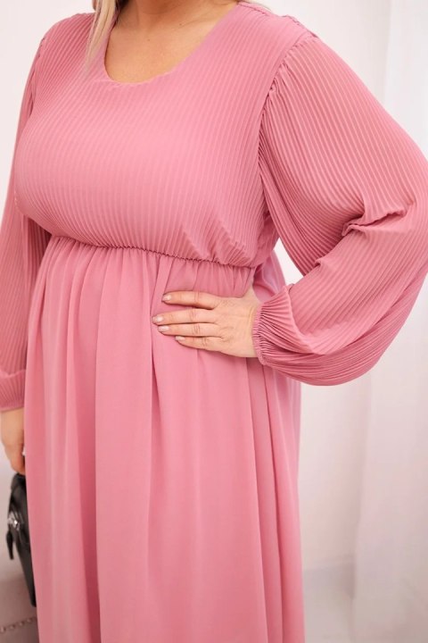 Sukienka plisowana damska Plus Size z wiskozy i z długim rękawem ciemno różowa