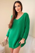 Sukienka swetrowa damska Plus Size wełniana z dekoltem V zielona