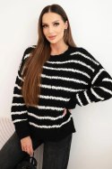 Sweter damski w paski z wełną o luźnym kroju czarny