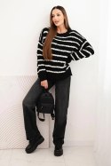Sweter damski w paski z wełną o luźnym kroju czarny