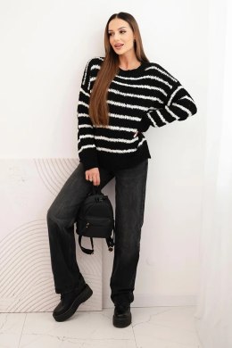 Sweter damski w paski z wełną o luźnym kroju czarny