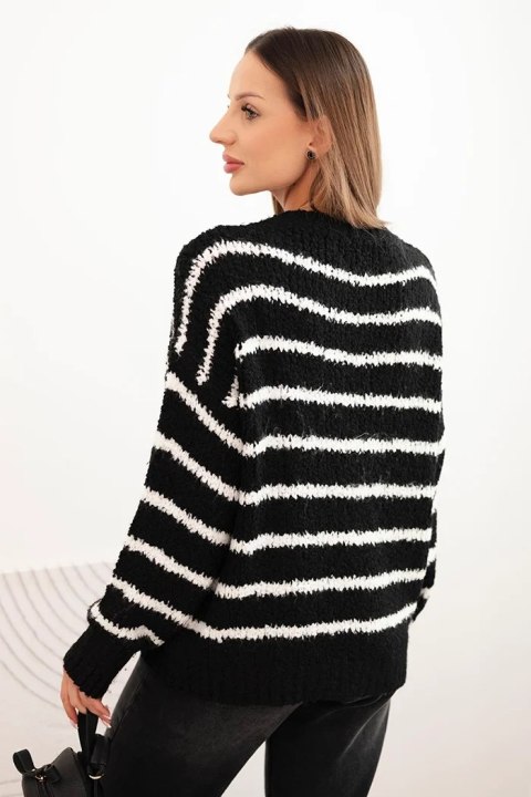 Sweter damski w paski z wełną o luźnym kroju czarny