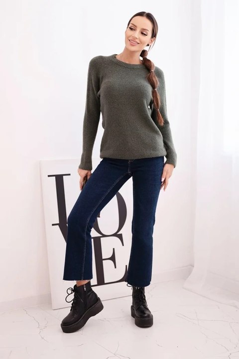 Sweter damski z baby alpaki z długim rękawem khaki