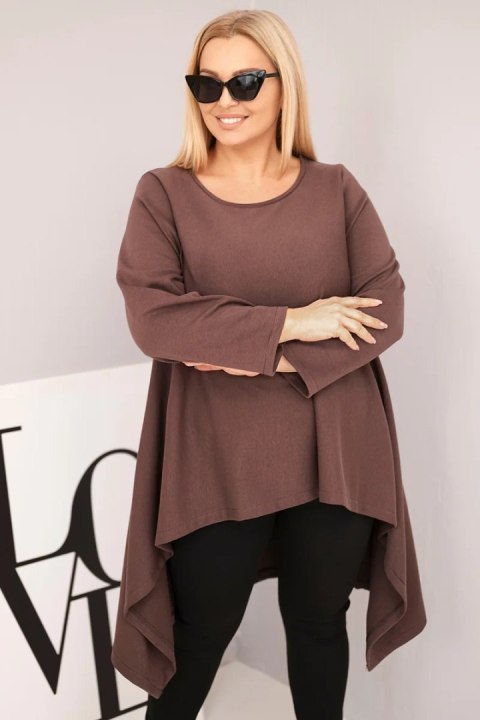 Tunika damska Plus Size bawełniana o asymetrycznym kroju brązowa