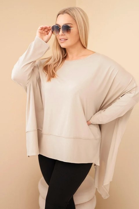 Tunika damska Plus Size z bawełny z asymetrycznym dołem beżowa